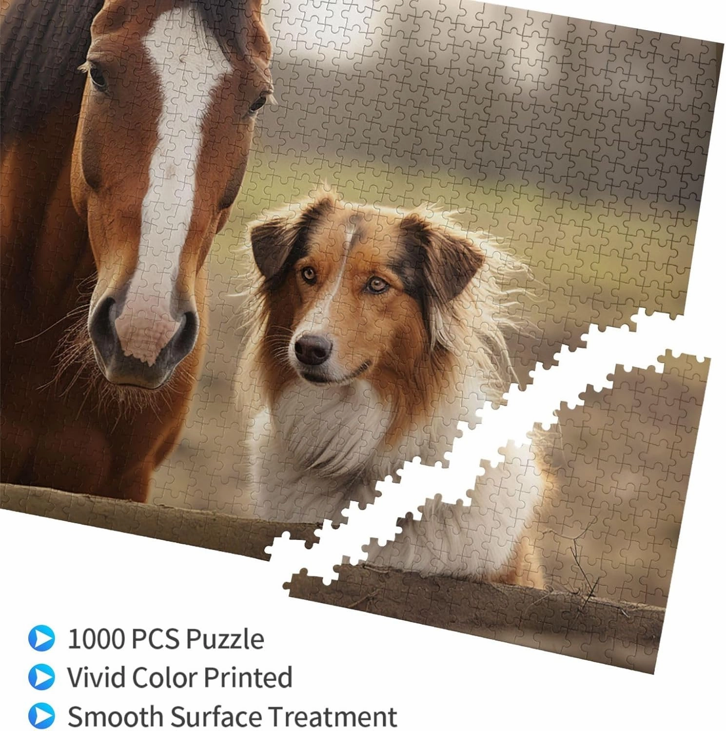 Puzzles 1000 Pieces Personalized Jigsaw Puzzles Collie Dog Horse Photo Puzzle Challenging Picture Puzzle for Adults Personaliz Jigsaw with Storage Bag (29.5" x 19.7")