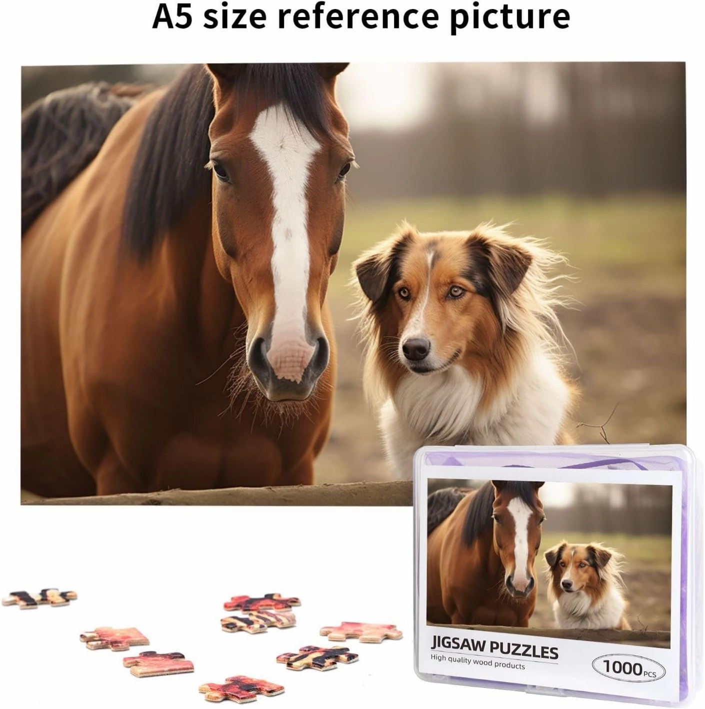 Puzzles 1000 Pieces Personalized Jigsaw Puzzles Collie Dog Horse Photo Puzzle Challenging Picture Puzzle for Adults Personaliz Jigsaw with Storage Bag (29.5" x 19.7")