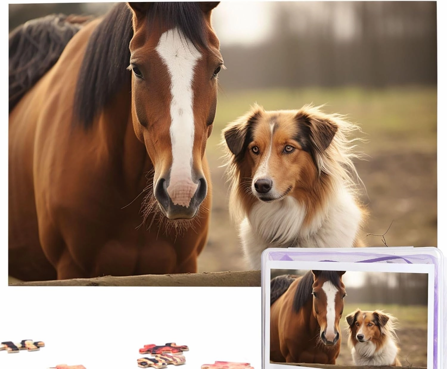 Puzzles 1000 Pieces Personalized Jigsaw Puzzles Collie Dog Horse Photo Puzzle Challenging Picture Puzzle for Adults Personaliz Jigsaw with Storage Bag (29.5" x 19.7")