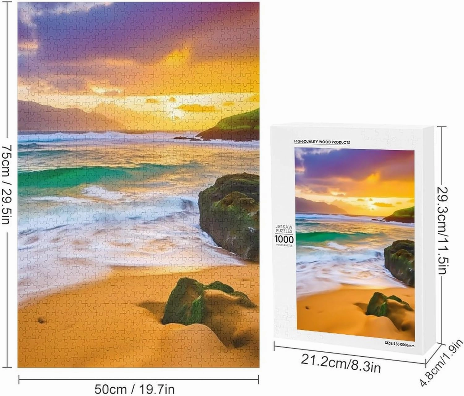 Puzzles for Adults 1000 Pieces - Beautiful Sunset on The Beach Beach Landscapes Best Challenging Puzzles for Cognitive Workout - Safe Eco-Friendly - Most Popular Leisure Activities