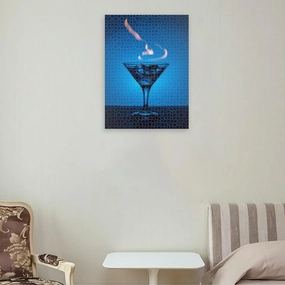 Puzzles for Adults 1000 Pieces Jigsaw Puzzles with Letters on Back Burning Alcoholic Drink ice Cubes a Blue Gradient Burning Cocktail Difficult Hard Cool Puzzle 1000 Piece Puzzle Clearance
