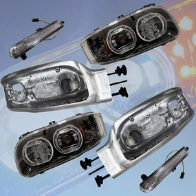 QSC Truck Parts Replacement LED Headlight Pair w/Housing Turn Signals for Peterbilt 388 389