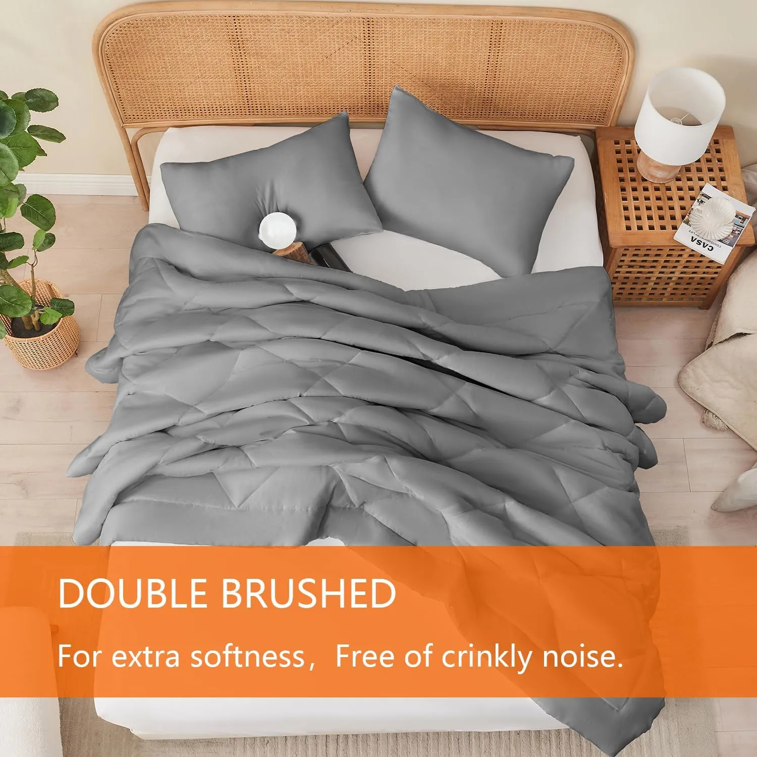 Queen Comforter Set Grey, 3 Pieces Lightweight All Season Solid Bedding Comforters Sets, Down Alternative Comforter Bed Set Quilt Blanket, (90x90In Comforter & 2 Pillowcases),Gray