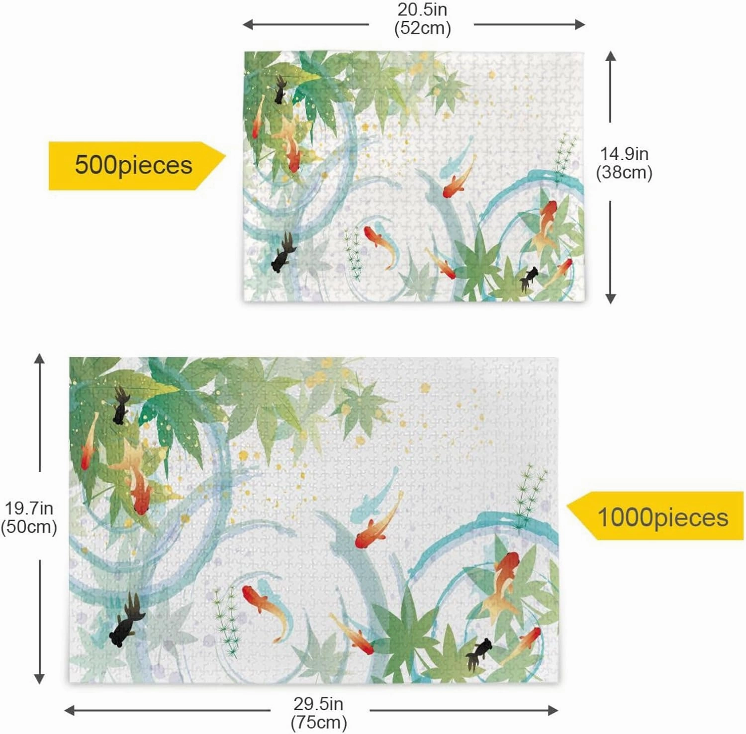 QUGRL Japanese Fish Leaves Jigsaw Puzzle 1000 Pieces for Adults Teens Watercolor Water Pool DIY Wall Art Intellectual Decompressing Educational Fun Game