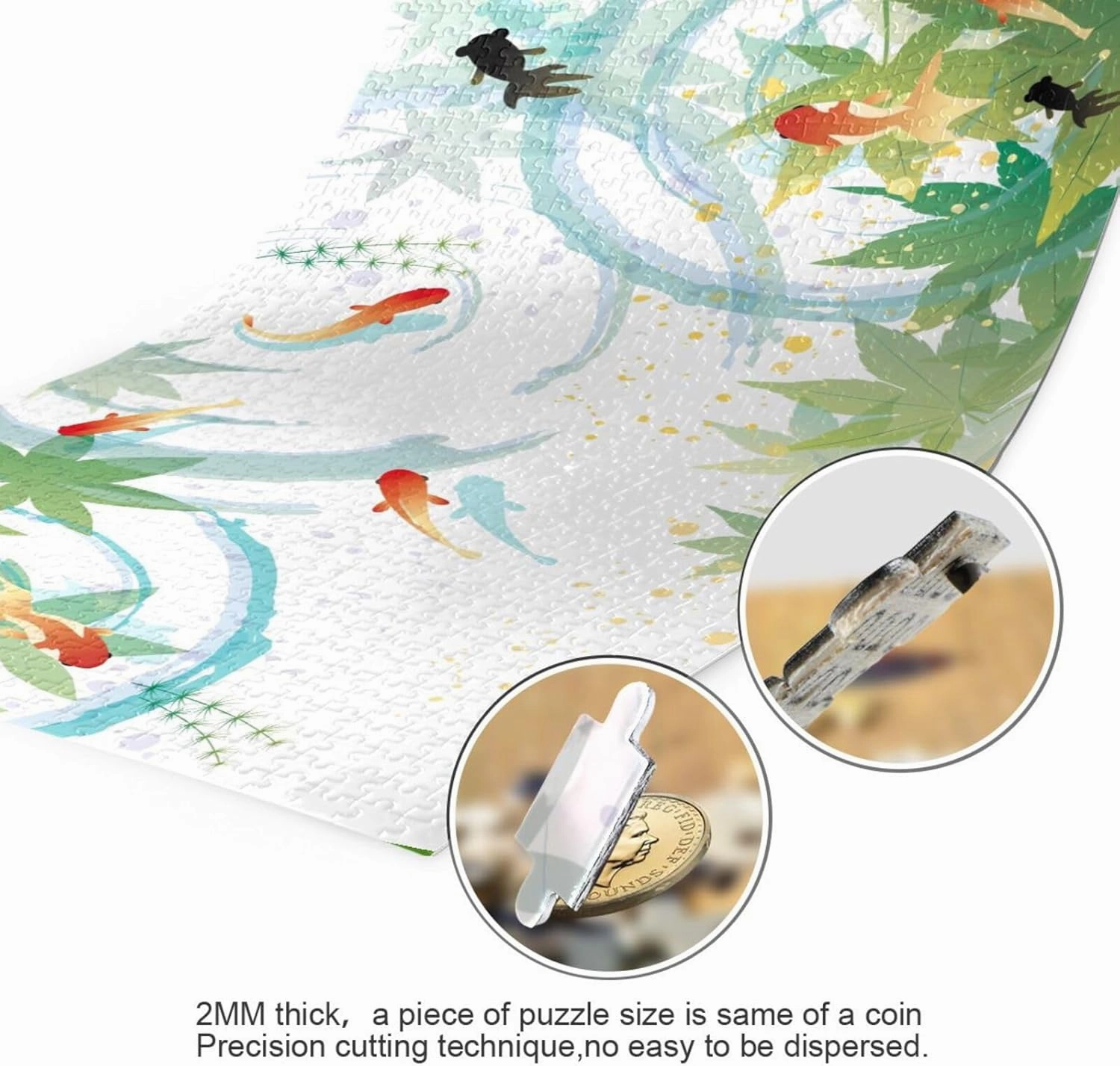 QUGRL Japanese Fish Leaves Jigsaw Puzzle 1000 Pieces for Adults Teens Watercolor Water Pool DIY Wall Art Intellectual Decompressing Educational Fun Game