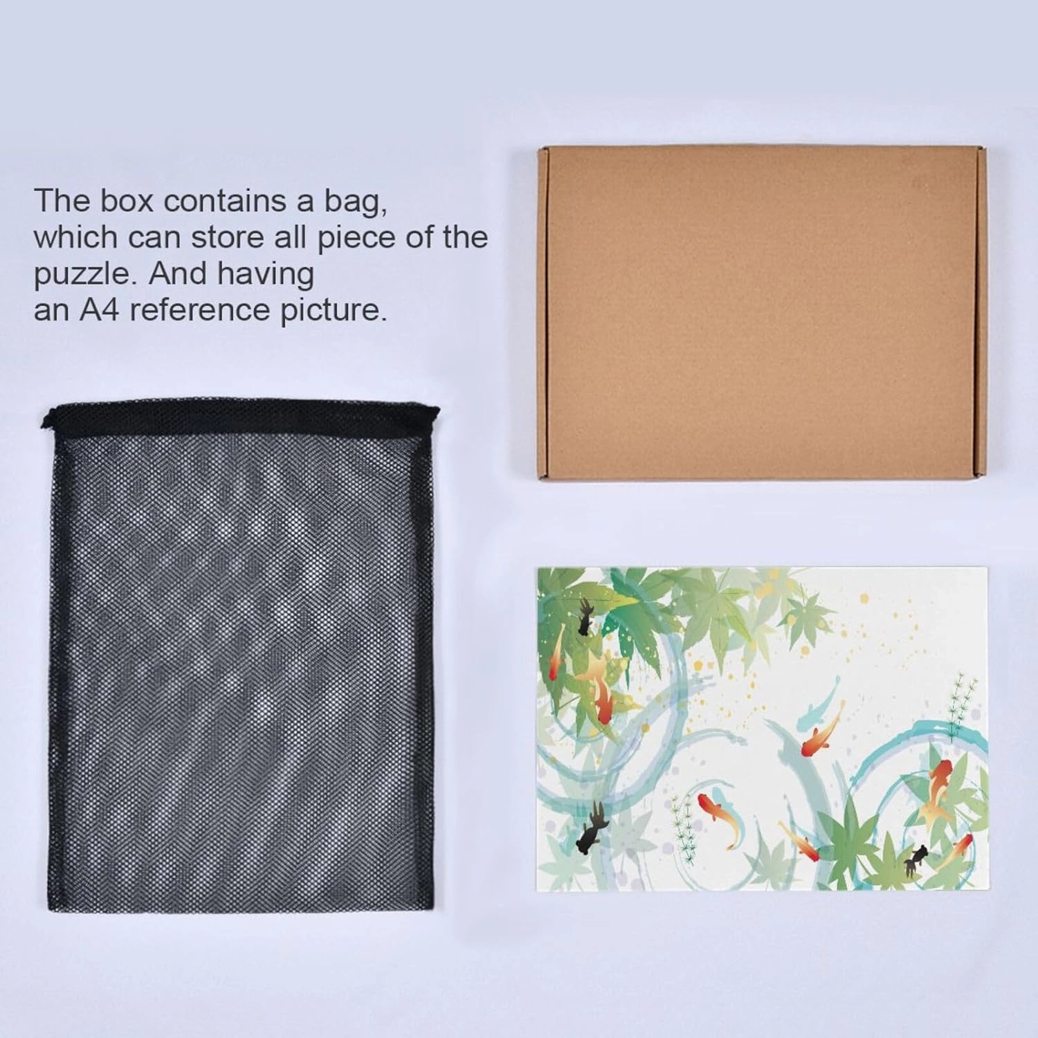 QUGRL Japanese Fish Leaves Jigsaw Puzzle 1000 Pieces for Adults Teens Watercolor Water Pool DIY Wall Art Intellectual Decompressing Educational Fun Game