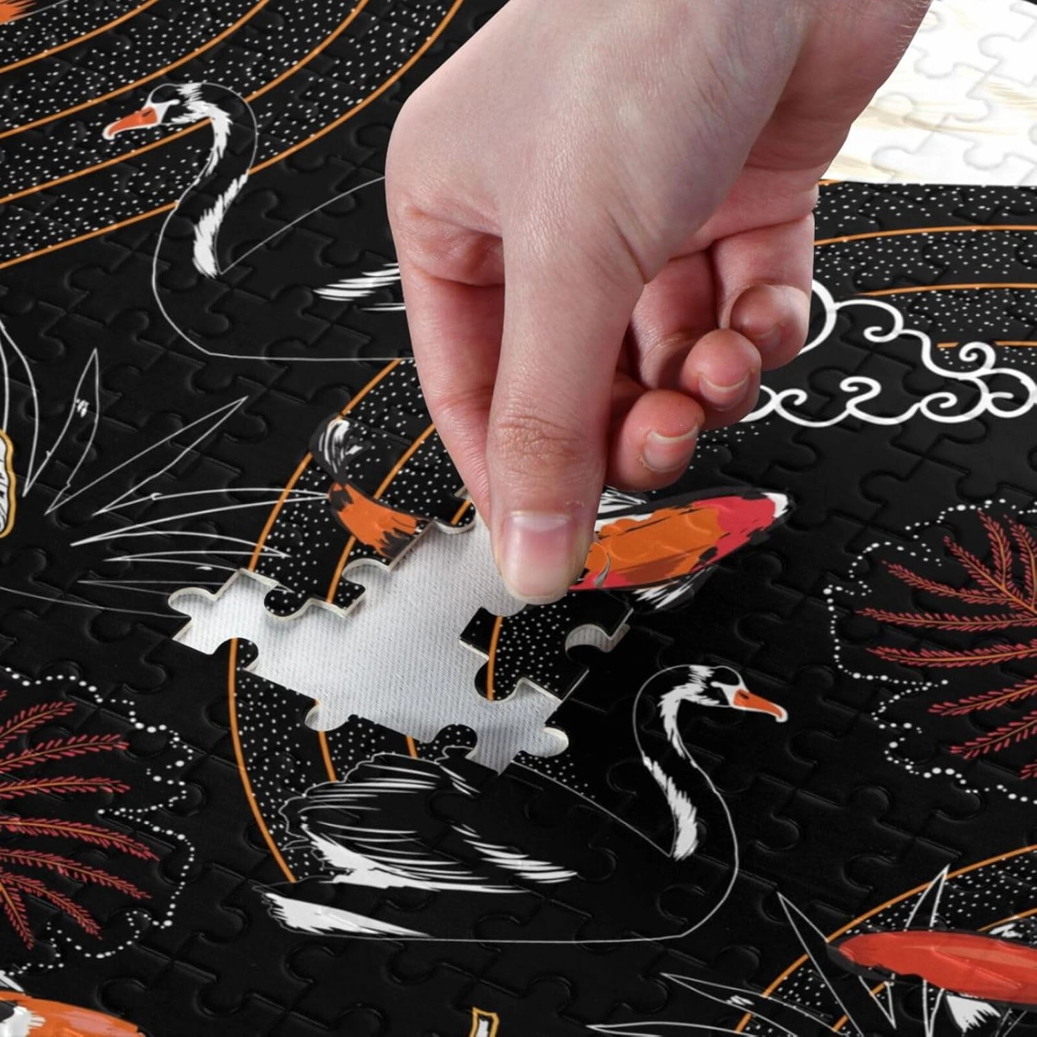 QUGRL Japanese Oriental Animal Jigsaw Puzzle 1000 Pieces for Adults Teens Koi Fish Swan Leaves DIY Wall Art Intellectual Decompressing Educational Fun Game
