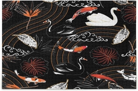 QUGRL Japanese Oriental Animal Jigsaw Puzzle 1000 Pieces for Adults Teens Koi Fish Swan Leaves DIY Wall Art Intellectual Decompressing Educational Fun Game