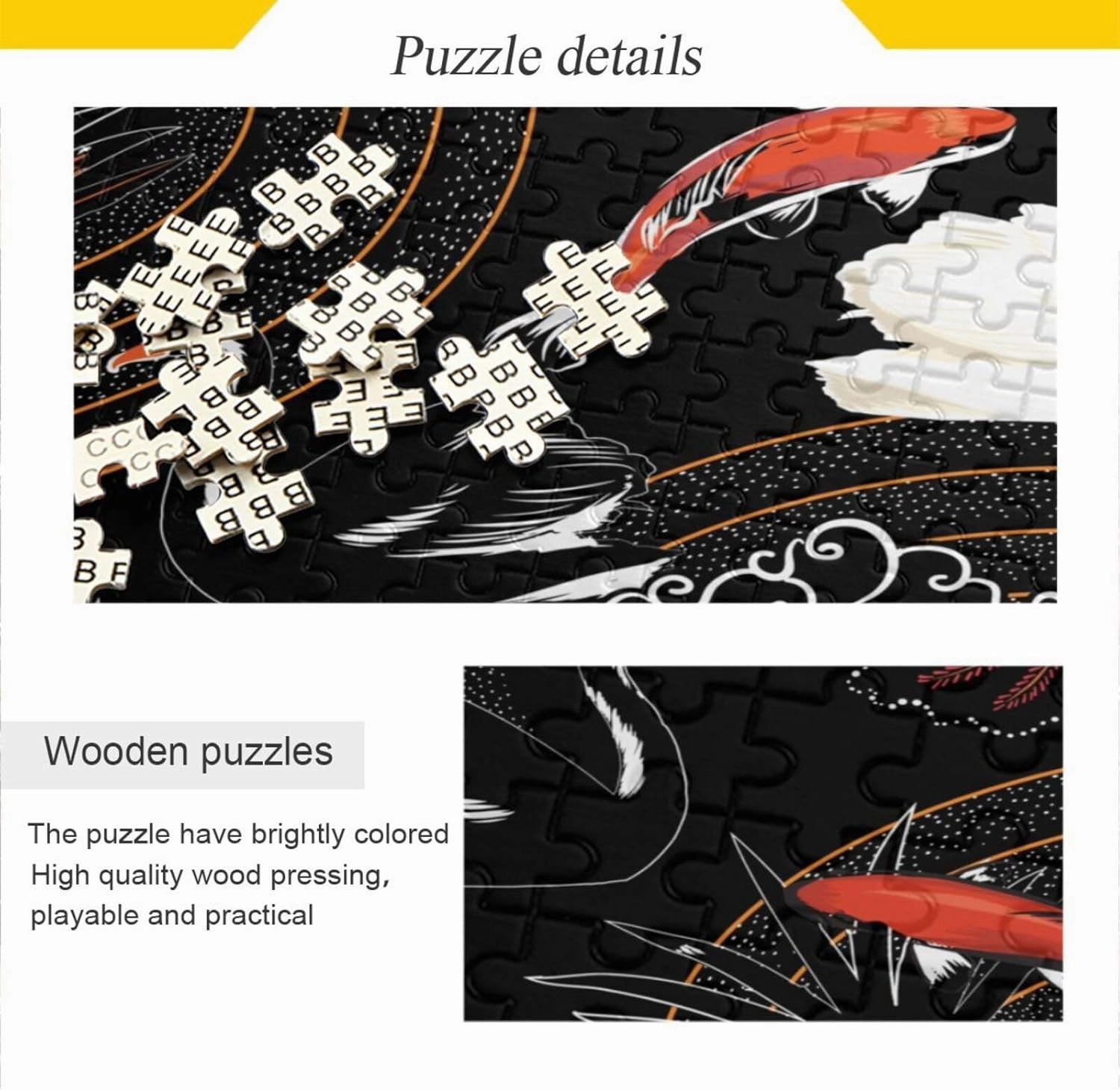 QUGRL Japanese Oriental Animal Jigsaw Puzzle 1000 Pieces for Adults Teens Koi Fish Swan Leaves DIY Wall Art Intellectual Decompressing Educational Fun Game