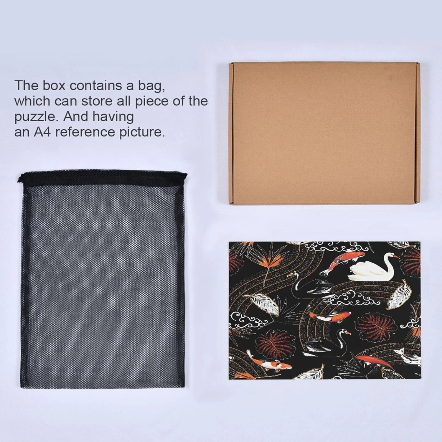 QUGRL Japanese Oriental Animal Jigsaw Puzzle 1000 Pieces for Adults Teens Koi Fish Swan Leaves DIY Wall Art Intellectual Decompressing Educational Fun Game