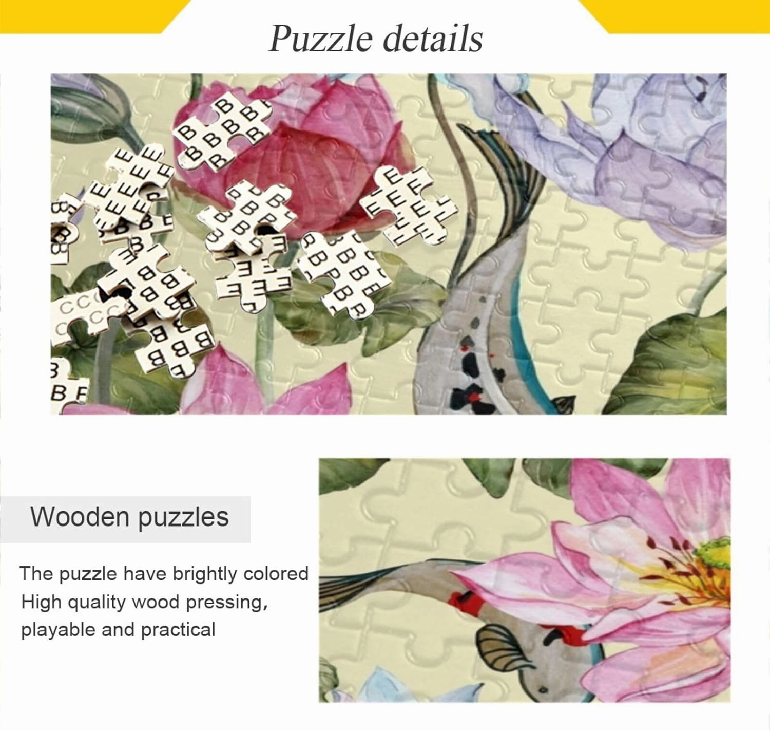 QUGRL Lotus Water Lily Jigsaw Puzzle 1000 Pieces for Adults Teens Koi Fish Japan Style DIY Wall Art Intellectual Decompressing Educational Fun Game