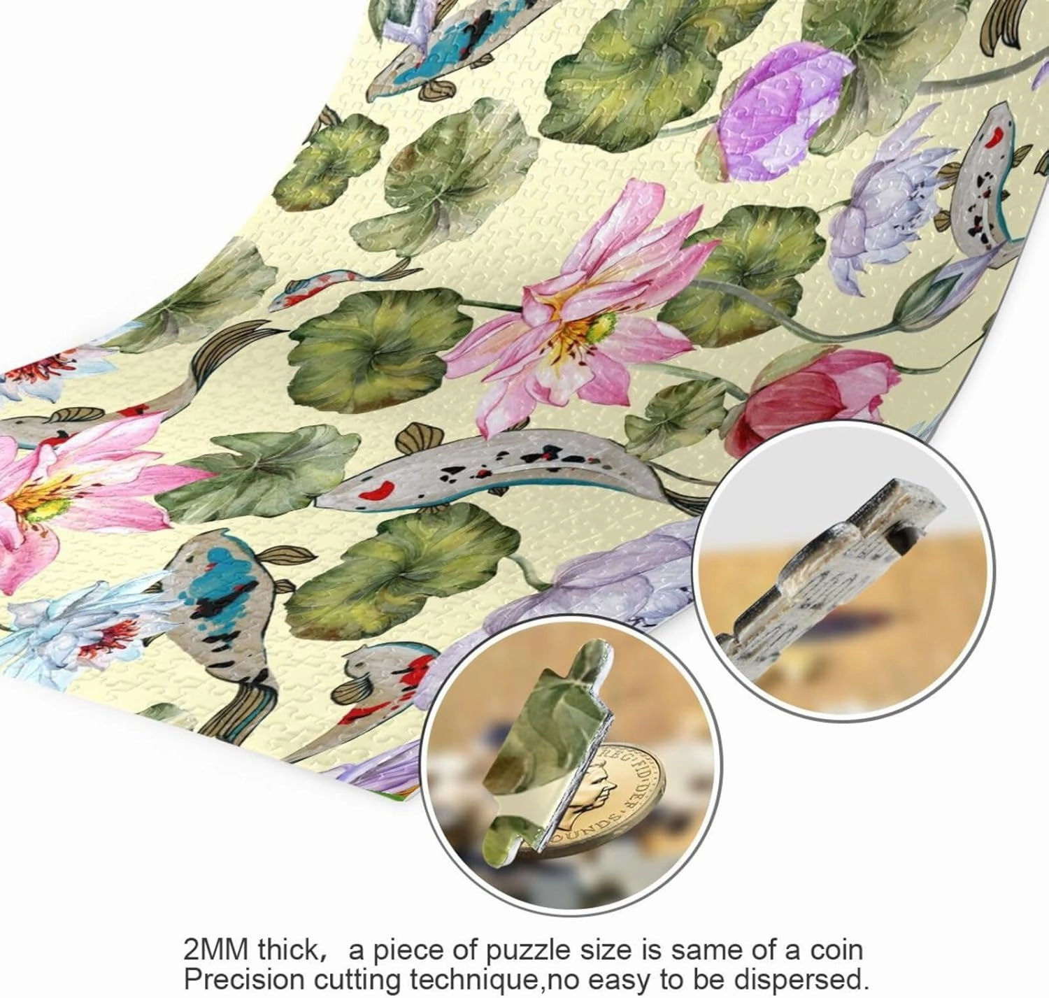 QUGRL Lotus Water Lily Jigsaw Puzzle 1000 Pieces for Adults Teens Koi Fish Japan Style DIY Wall Art Intellectual Decompressing Educational Fun Game