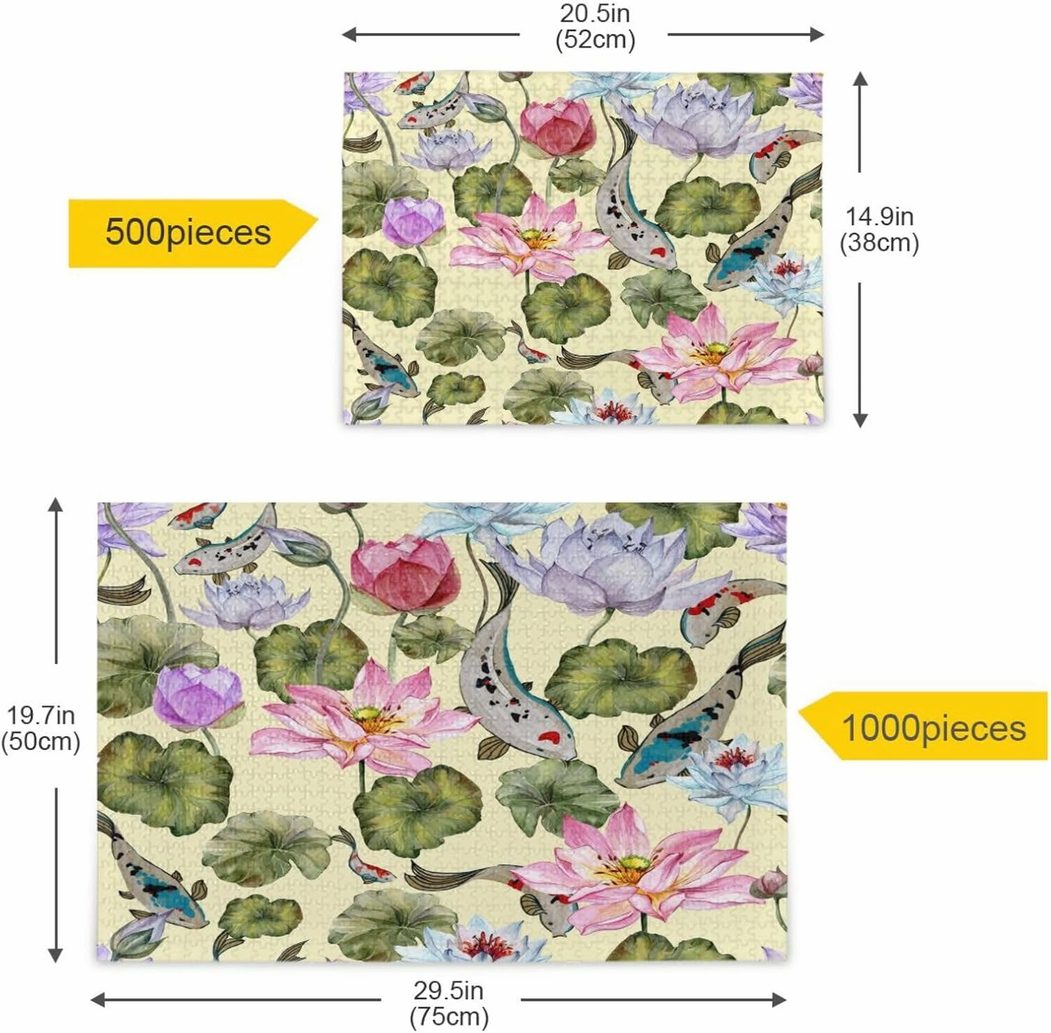 QUGRL Lotus Water Lily Jigsaw Puzzle 1000 Pieces for Adults Teens Koi Fish Japan Style DIY Wall Art Intellectual Decompressing Educational Fun Game