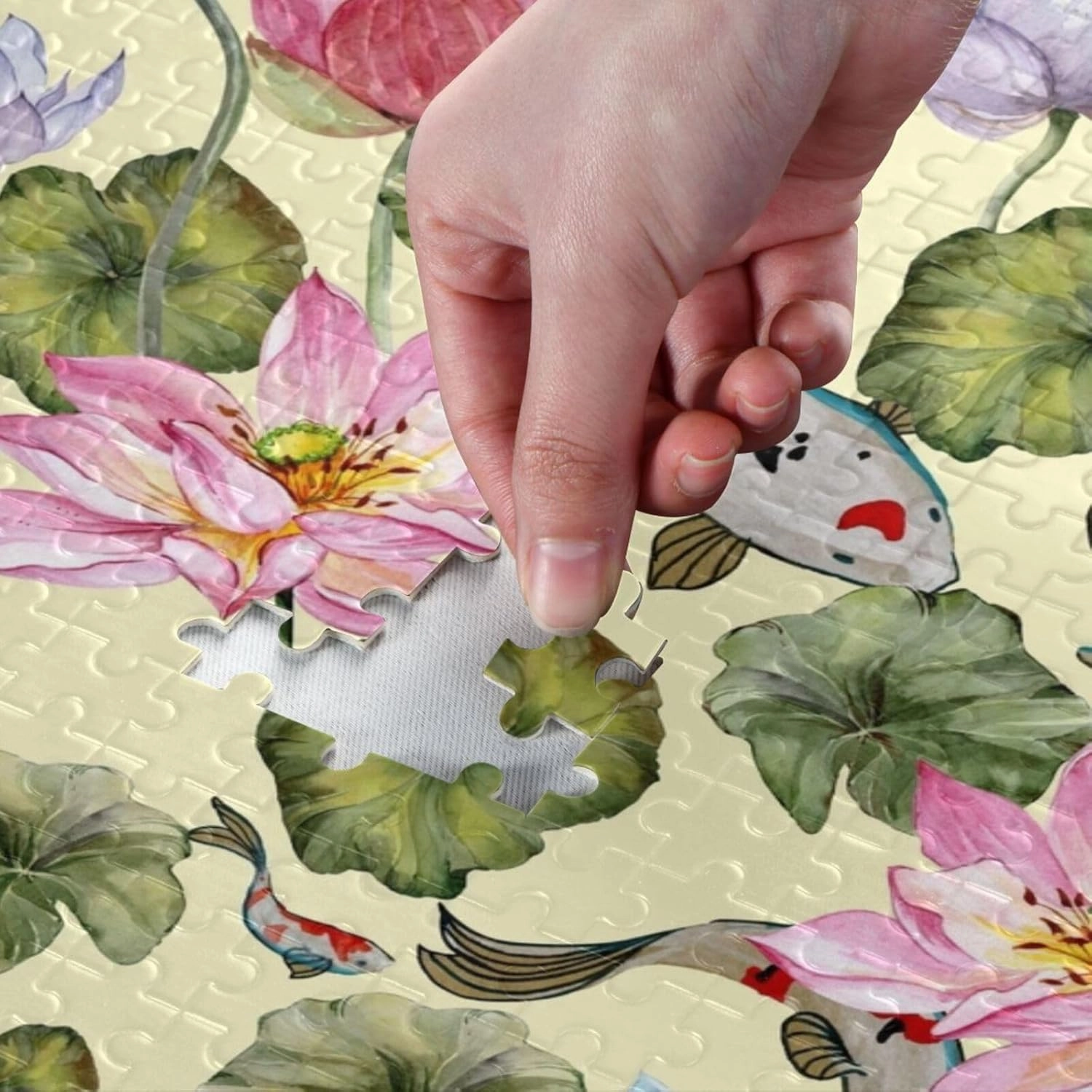 QUGRL Lotus Water Lily Jigsaw Puzzle 1000 Pieces for Adults Teens Koi Fish Japan Style DIY Wall Art Intellectual Decompressing Educational Fun Game