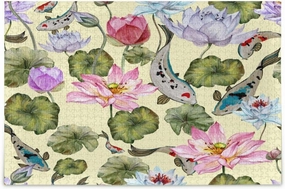 QUGRL Lotus Water Lily Jigsaw Puzzle 1000 Pieces for Adults Teens Koi Fish Japan Style DIY Wall Art Intellectual Decompressing Educational Fun Game