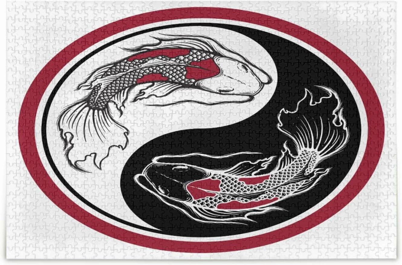 QUGRL Yin Yang Symbol Japanese Jigsaw Puzzle 1000 Pieces for Adults Teens Balance Fish Circle DIY Wall Art Intellectual Decompressing Educational Fun Game
