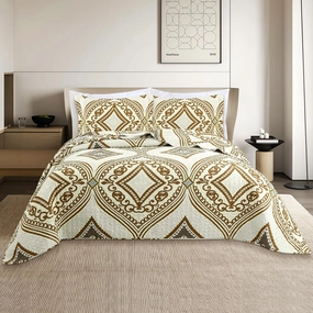 Quilt Set King Size - King Quilts Bedding Set, 100% Cotton Reversible Luxury Comforter Set, Paisley Farmhouse Floral Boho Striped Patchwork Bedspreads Set with Shams for All Season