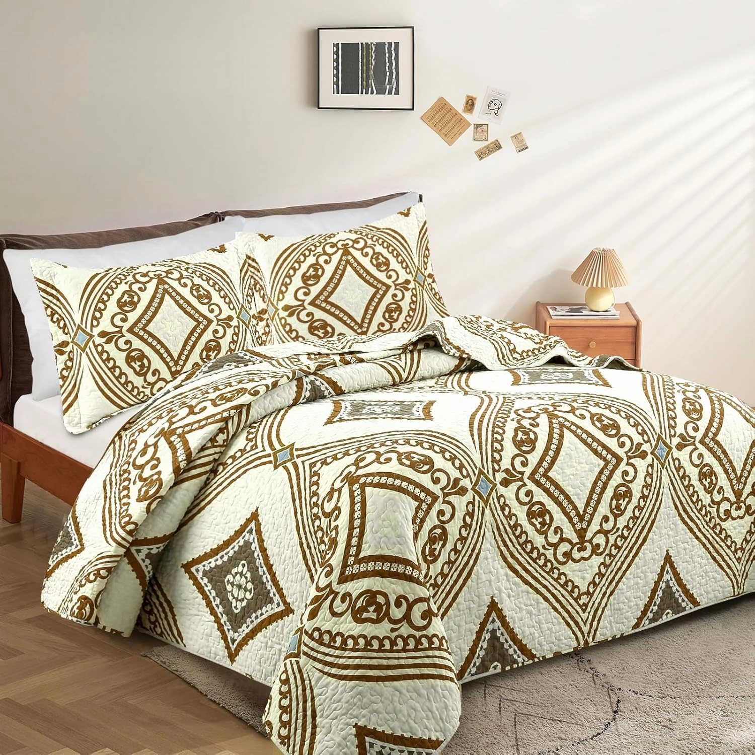 Quilt Set King Size - King Quilts Bedding Set, 100% Cotton Reversible Luxury Comforter Set, Paisley Farmhouse Floral Boho Striped Patchwork Bedspreads Set with Shams for All Season