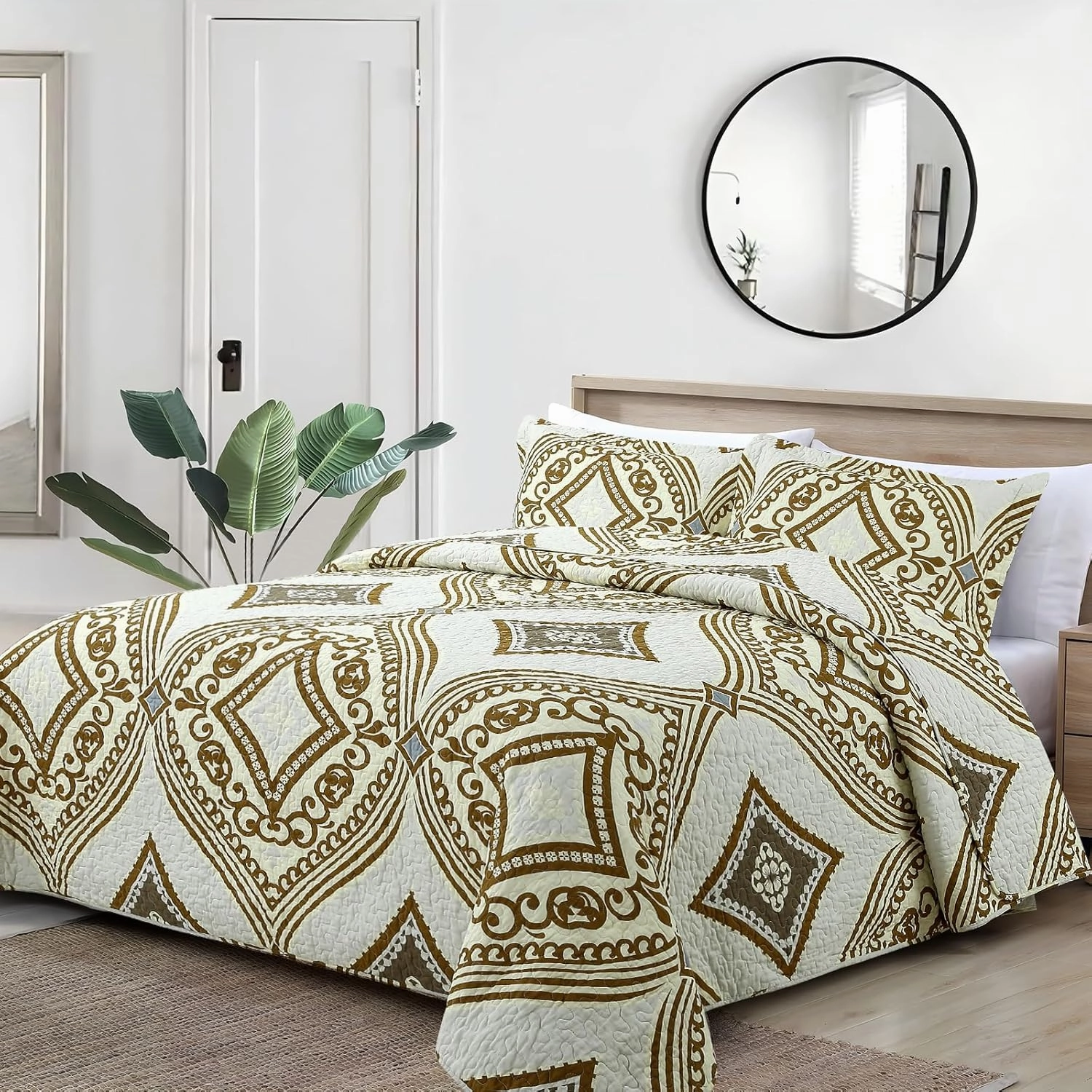 Quilt Set King Size - King Quilts Bedding Set, 100% Cotton Reversible Luxury Comforter Set, Paisley Farmhouse Floral Boho Striped Patchwork Bedspreads Set with Shams for All Season