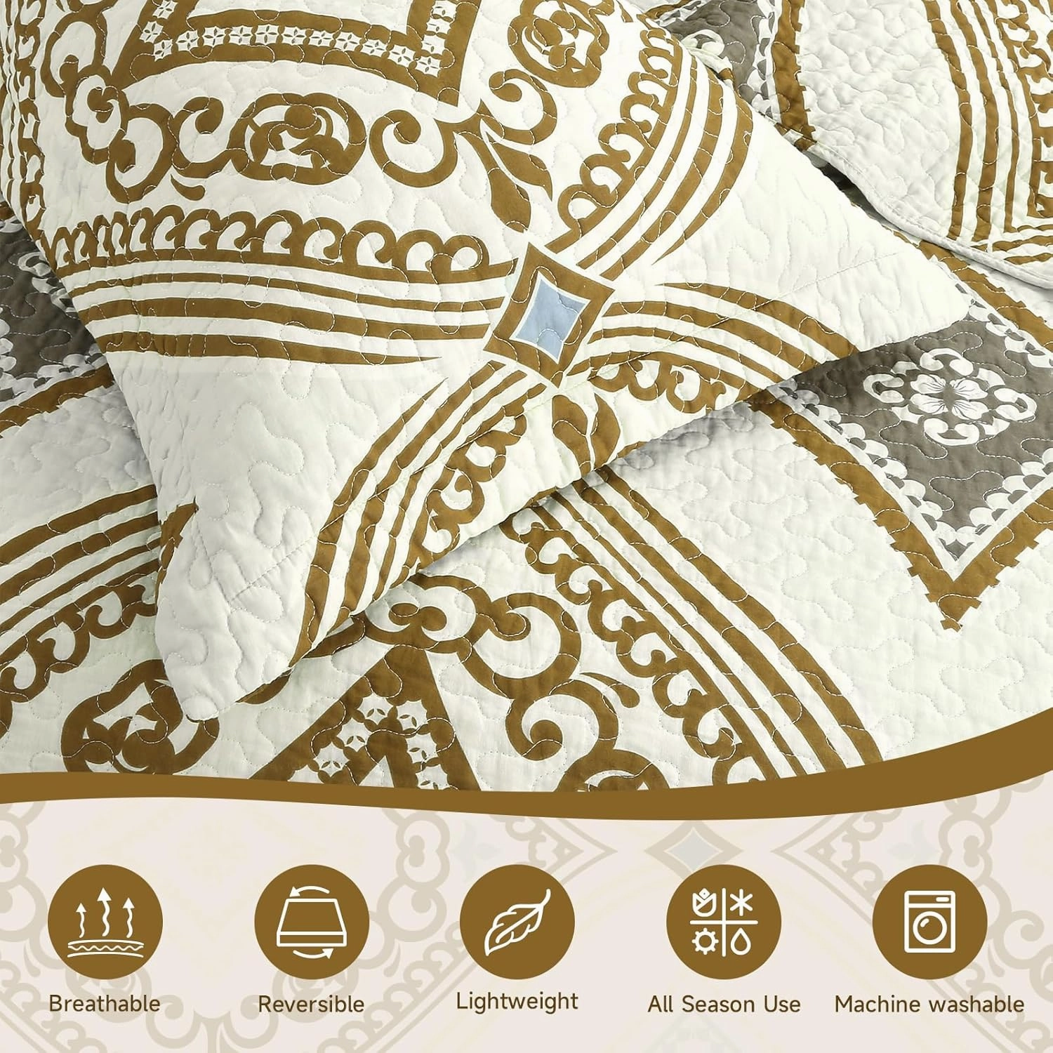 Quilt Set King Size - King Quilts Bedding Set, 100% Cotton Reversible Luxury Comforter Set, Paisley Farmhouse Floral Boho Striped Patchwork Bedspreads Set with Shams for All Season