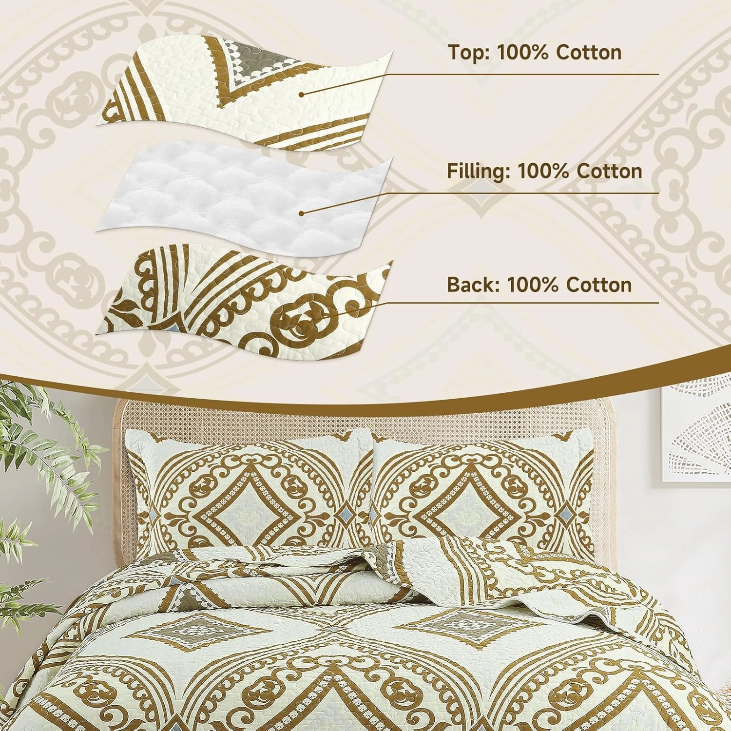 Quilt Set King Size - King Quilts Bedding Set, 100% Cotton Reversible Luxury Comforter Set, Paisley Farmhouse Floral Boho Striped Patchwork Bedspreads Set with Shams for All Season