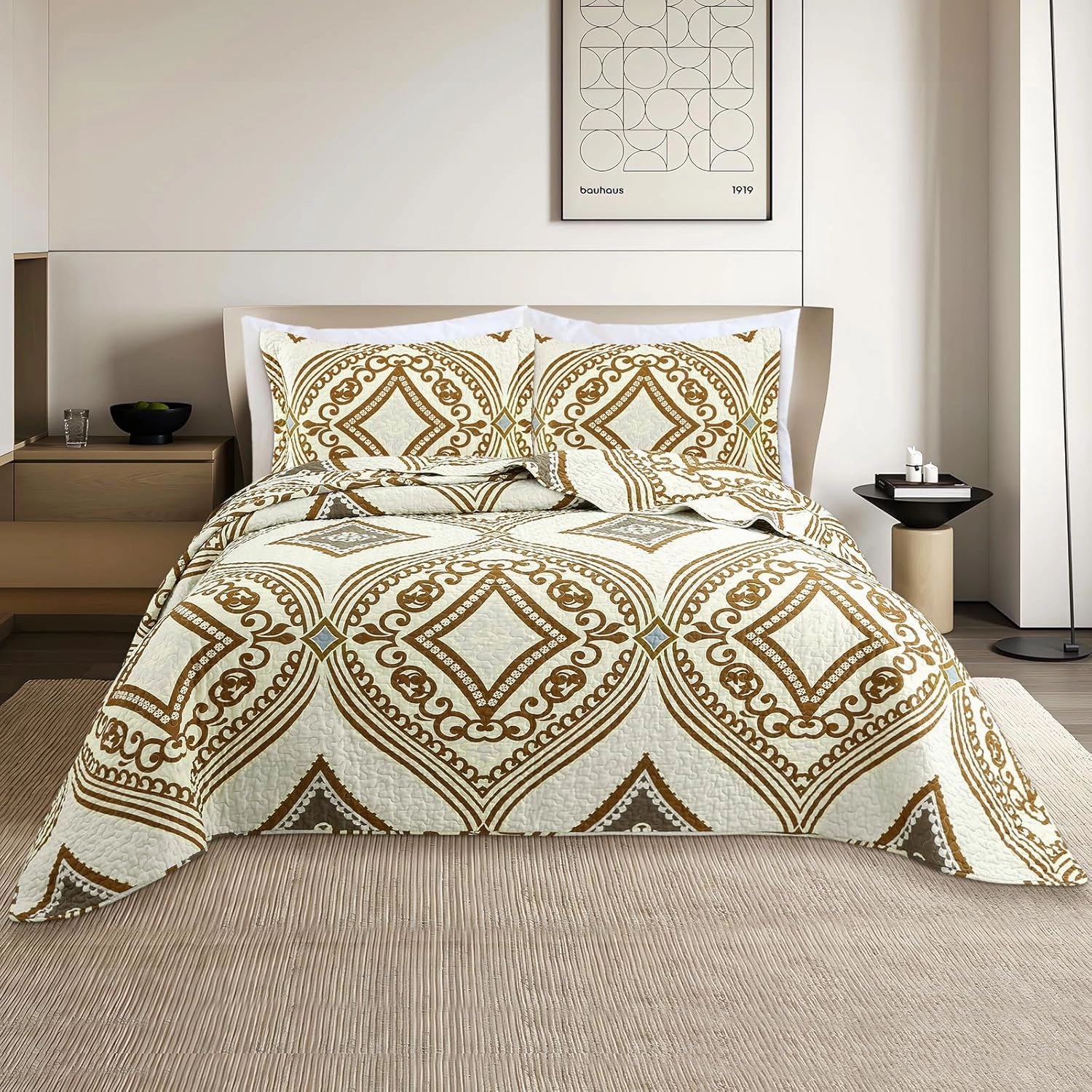 Quilt Set King Size - King Quilts Bedding Set, 100% Cotton Reversible Luxury Comforter Set, Paisley Farmhouse Floral Boho Striped Patchwork Bedspreads Set with Shams for All Season