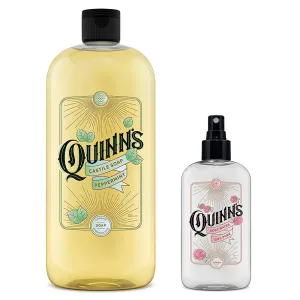 Quinn's Pure Castile Organic Peppermint Liquid Soap 32 oz Alcohol Free Facial Toner Mist with Pure Rosewater 8oz