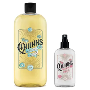 Quinn's Pure Castile Organic Unscented Liquid Soap 32 oz Alcohol Free Facial Toner Mist with Pure Rosewater 8oz
