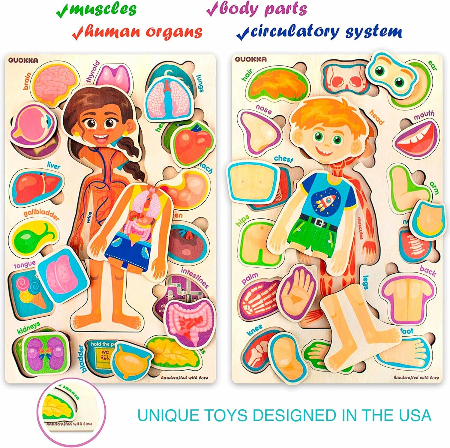 QUOKKA Puzzles for Kids – Montessori Puzzles for Toddlers 3-5 – Preschool Game Learning Human Body Parts Anatomy Skeleton – Educational Toys for Boy & Girl