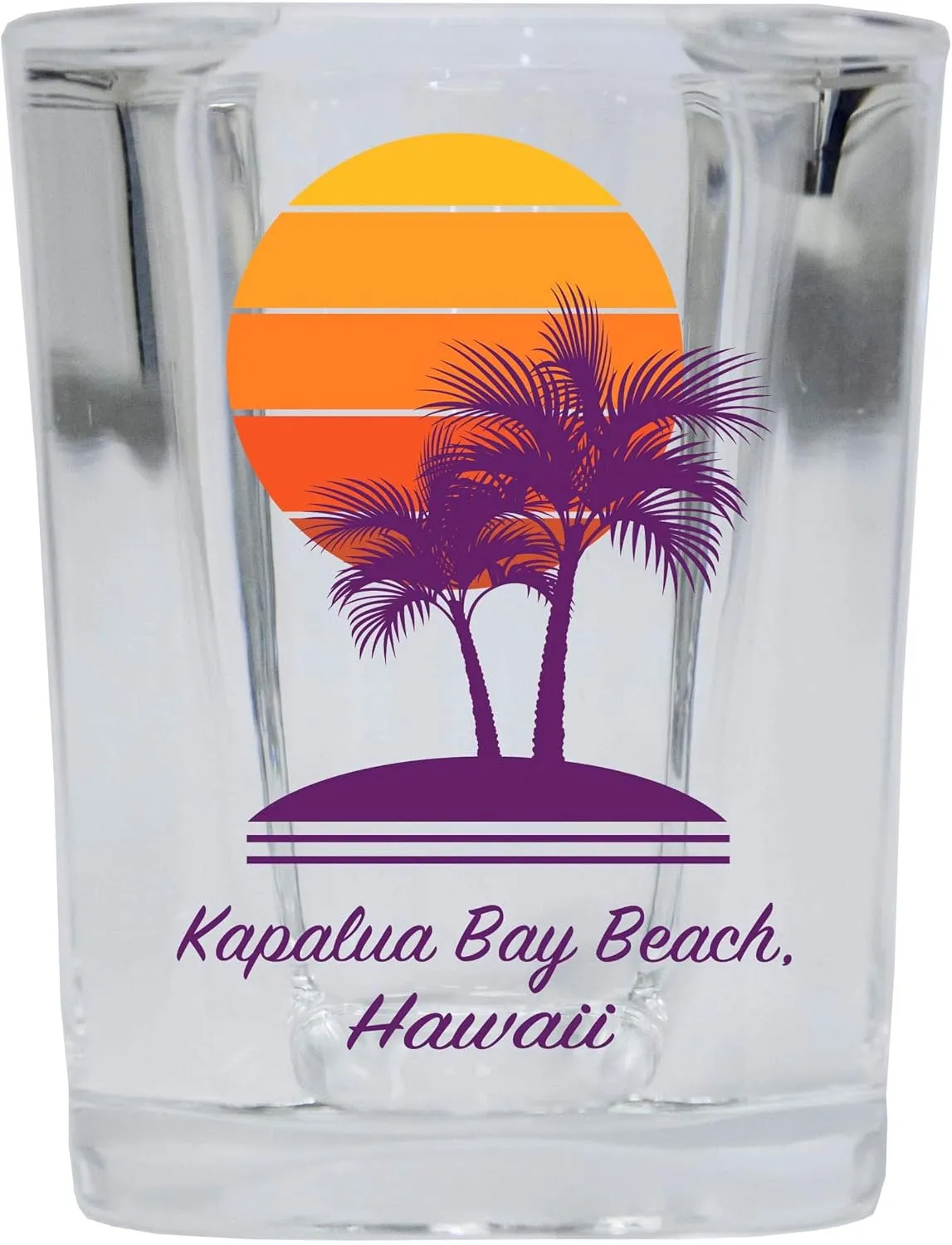 R and R Imports Kapalua Bay Beach Souvenir 2 Ounce Square Shot Glass Palm Design 4-Pack