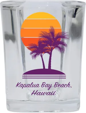 R and R Imports Kapalua Bay Beach Souvenir 2 Ounce Square Shot Glass Palm Design 4-Pack