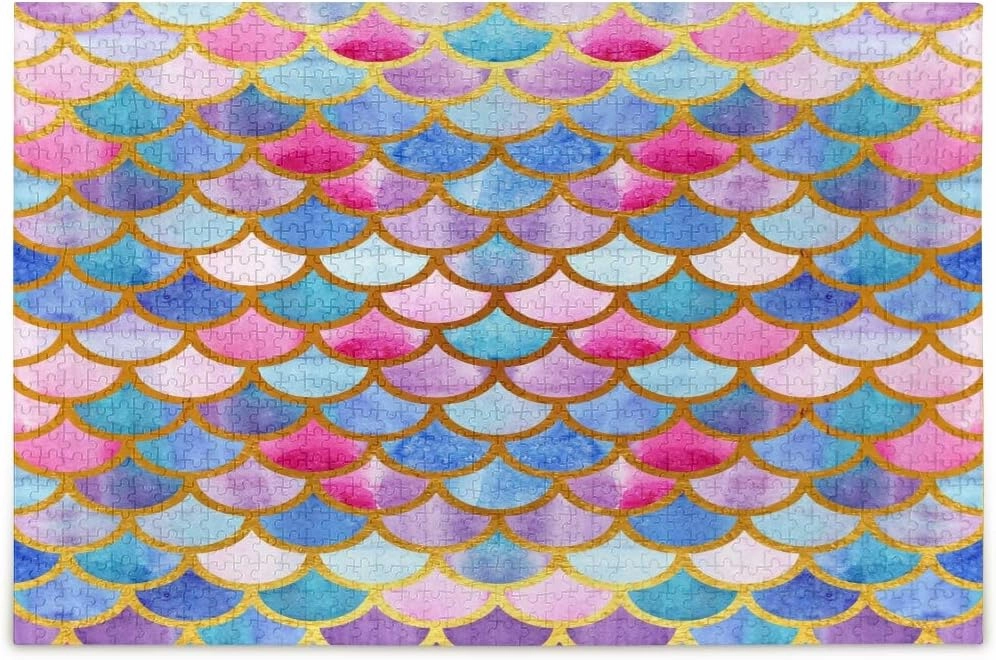 Rainbow Animal Mermaid Fish Scales Jigsaw Puzzles for Adults 1000 Pieces Educational Puzzle Games Toys for Families Teenagers