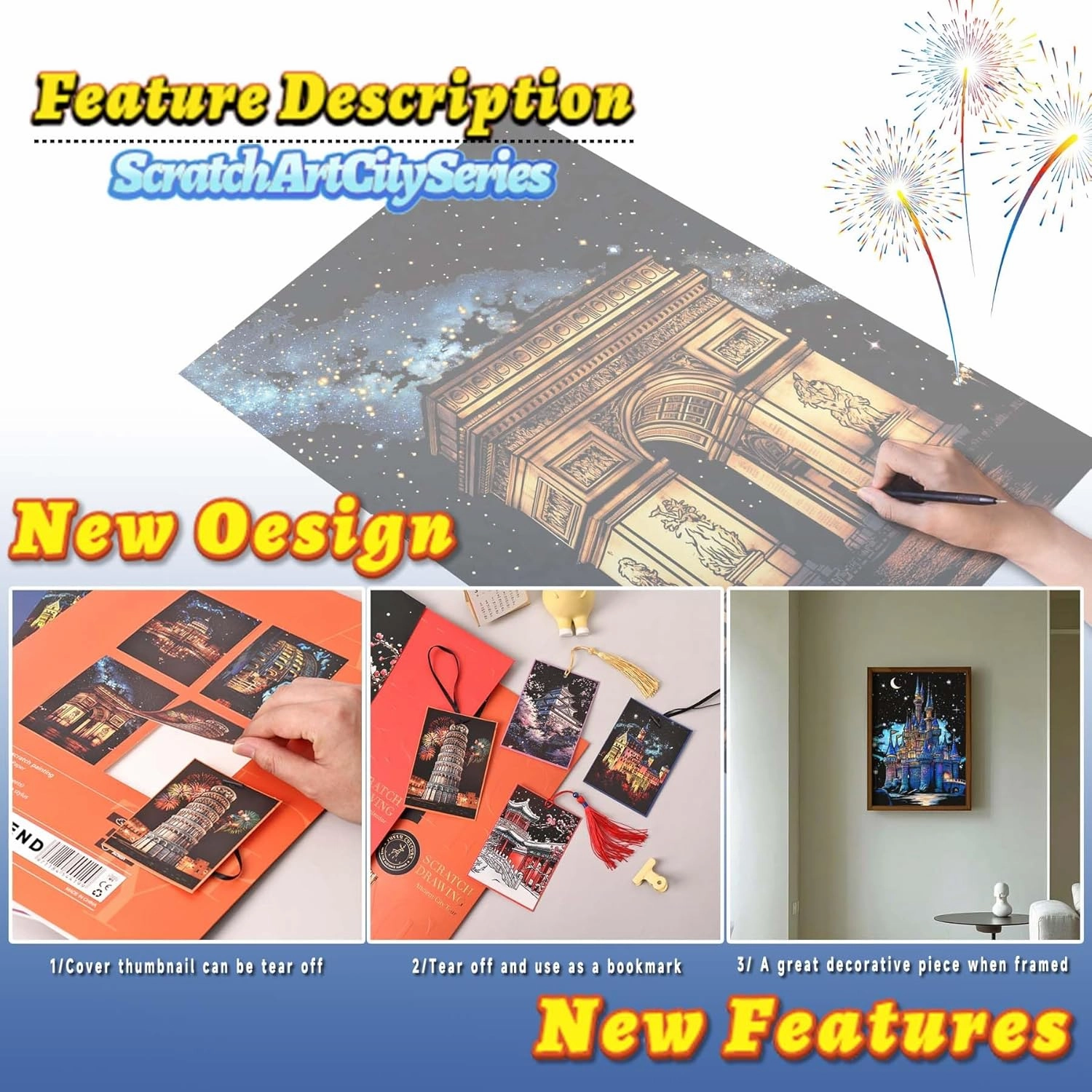Rainbow Scratch Painting Art Kit - Family Friendly Crafts for Adults and Children, DIY Craft Kit with 4 Tools and 8 Sheets of Paper, Ancient Cities Series Creative Gifts (European)-DESINIK