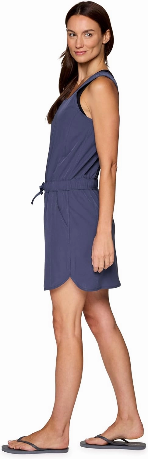 RBX Tank Dress for Women, Quick Drying Stretch Woven Hiking Golf Dress, Drawstring Waist Beach Dress Coverup with Pockets