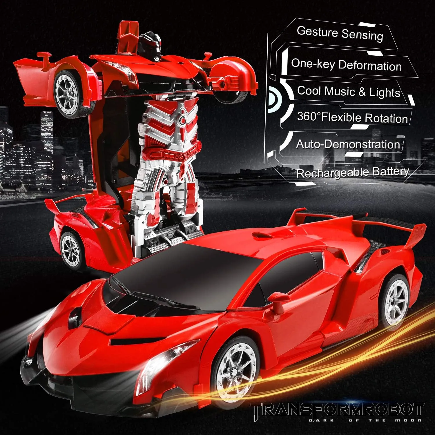 RC Cars Robot for Kids Remote Control Transformrobot Car Toys with Gesture Sensing One-Button Deformation Auto Demo, 1:14 Scale 360° Rotation Light Music, Best for Boys Girls (Red)