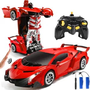 RC Cars Robot for Kids Remote Control Transformrobot Car Toys with Gesture Sensing One-Button Deformation Auto Demo, 1:14 Scale 360° Rotation Light Music, Best for Boys Girls (Red)