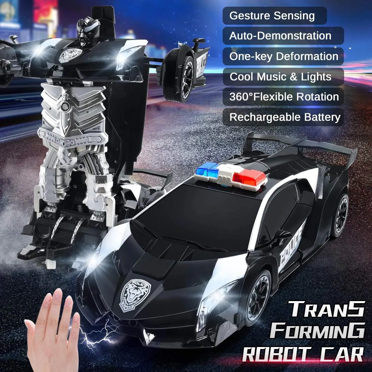 RC Cars Robot for Kids Remote Control Transformrobot Car Toys with Gesture Sensing One-Button Deformation Auto Demo, 1:14 Scale 360° Rotation Light Music, Best Gift for Boys Girls (Black)