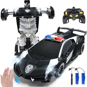 RC Cars Robot for Kids Remote Control Transformrobot Car Toys with Gesture Sensing One-Button Deformation Auto Demo, 1:14 Scale 360° Rotation Light Music, Best Gift for Boys Girls (Black)