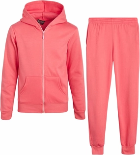 Real Love Girls' Jogger Set - 2 Piece Basic Fleece Solid Full Zip Hoodie and Sweatpants (Size: 7-16)