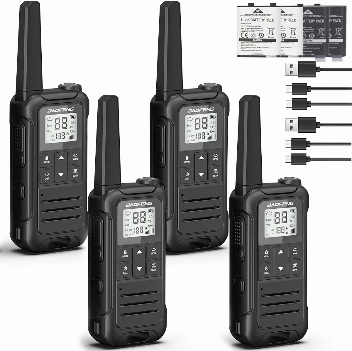 Rechargeable Walkie Talkies Long Range for Adult, Baofeng F22 Handheld FRS Radio Walkie Talkies 4 Pack Portable 2 Way Radio USB-C Cable NOAA Weather Radio VOX Walky Talky for Camping Hiking