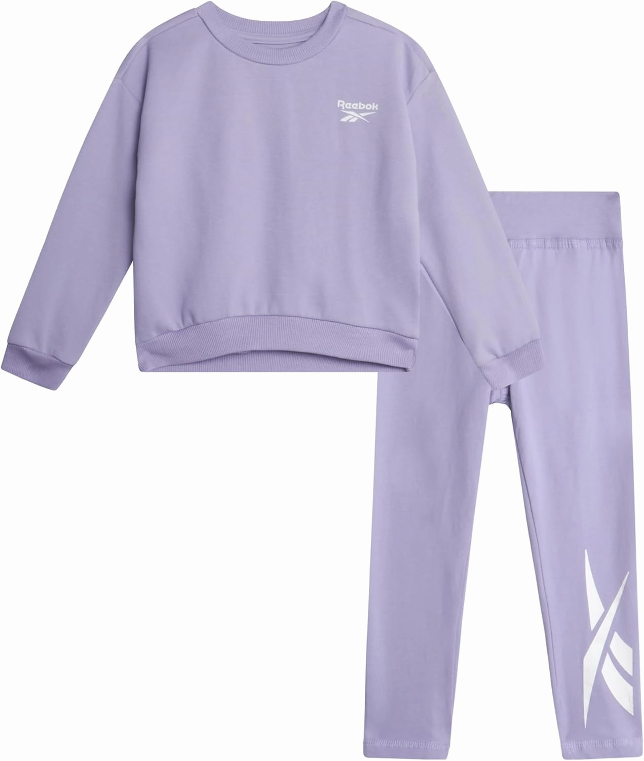 Reebok Baby Girls Pants Set - 2 Piece Cozy Fleece Crewneck Sweatshirt and Girls Leggings for Toddlers and Little Kids (2T-6X)