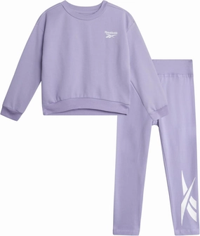 Reebok Baby Girls Pants Set - 2 Piece Cozy Fleece Crewneck Sweatshirt and Girls Leggings for Toddlers and Little Kids (2T-6X)