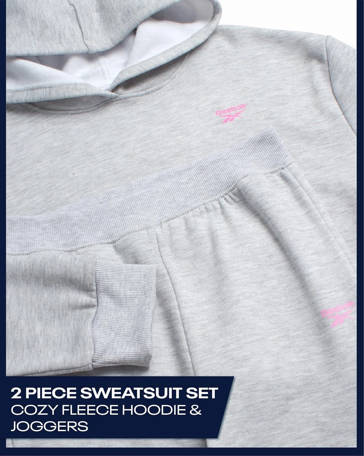 Reebok Girls' Jogger Set - 2 Piece Hoodie Sweatshirt and Sweatpants Sweatsuit (Size: 4-12)