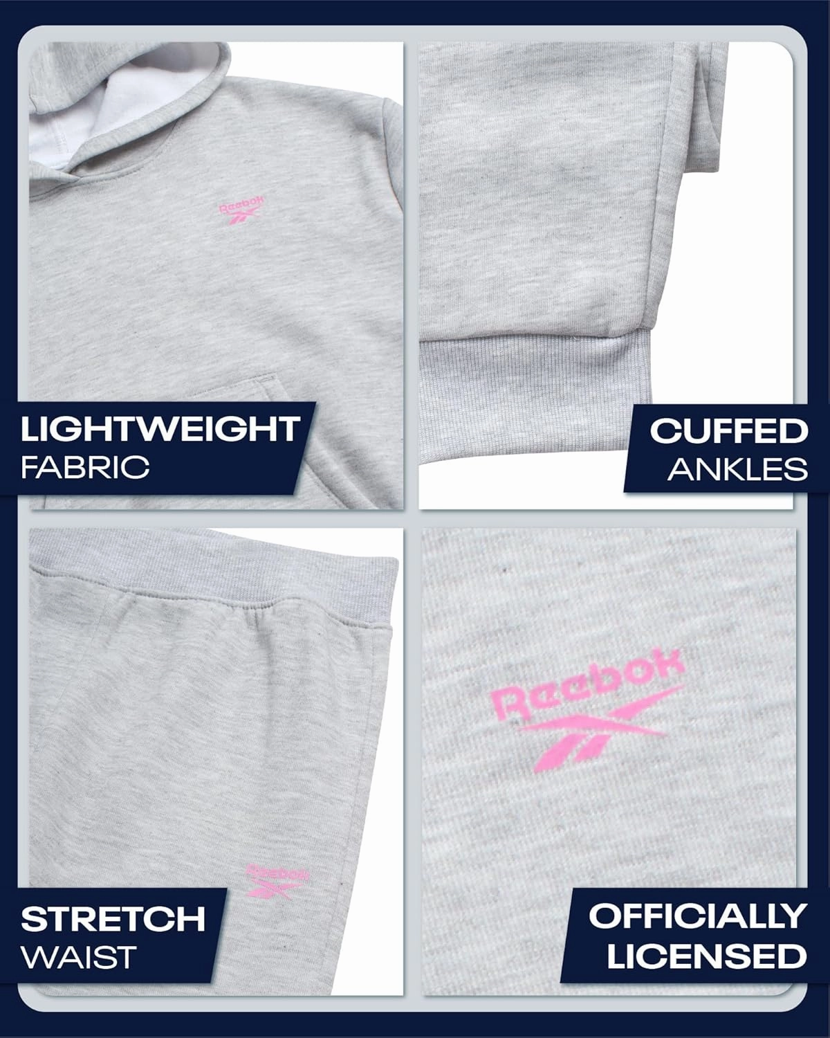Reebok Girls' Jogger Set - 2 Piece Hoodie Sweatshirt and Sweatpants Sweatsuit (Size: 4-12)