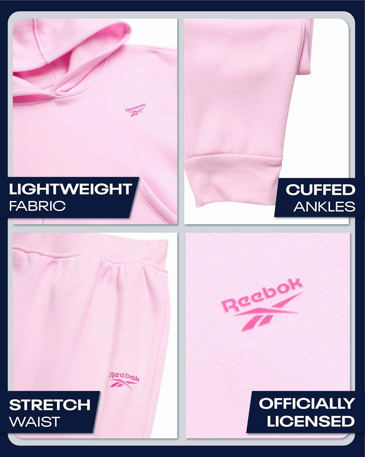 Reebok Girls' Jogger Set - 2 Piece Hoodie Sweatshirt and Sweatpants Sweatsuit (Size: 4-12)