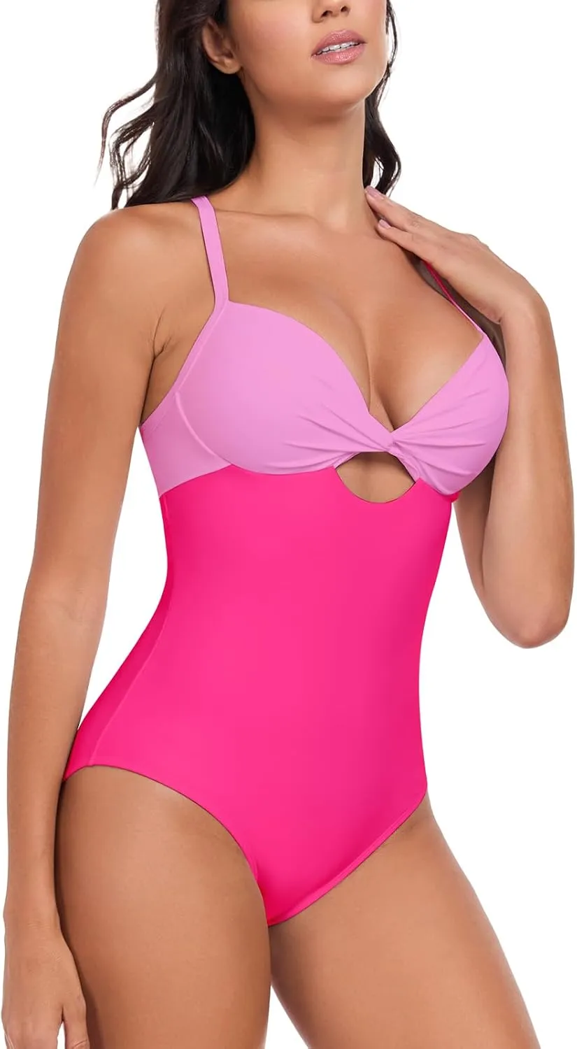 RELLECIGA Women’s Push Up One Piece Swimsuit Twist Front Cutout Adjustable Straps Swimwear