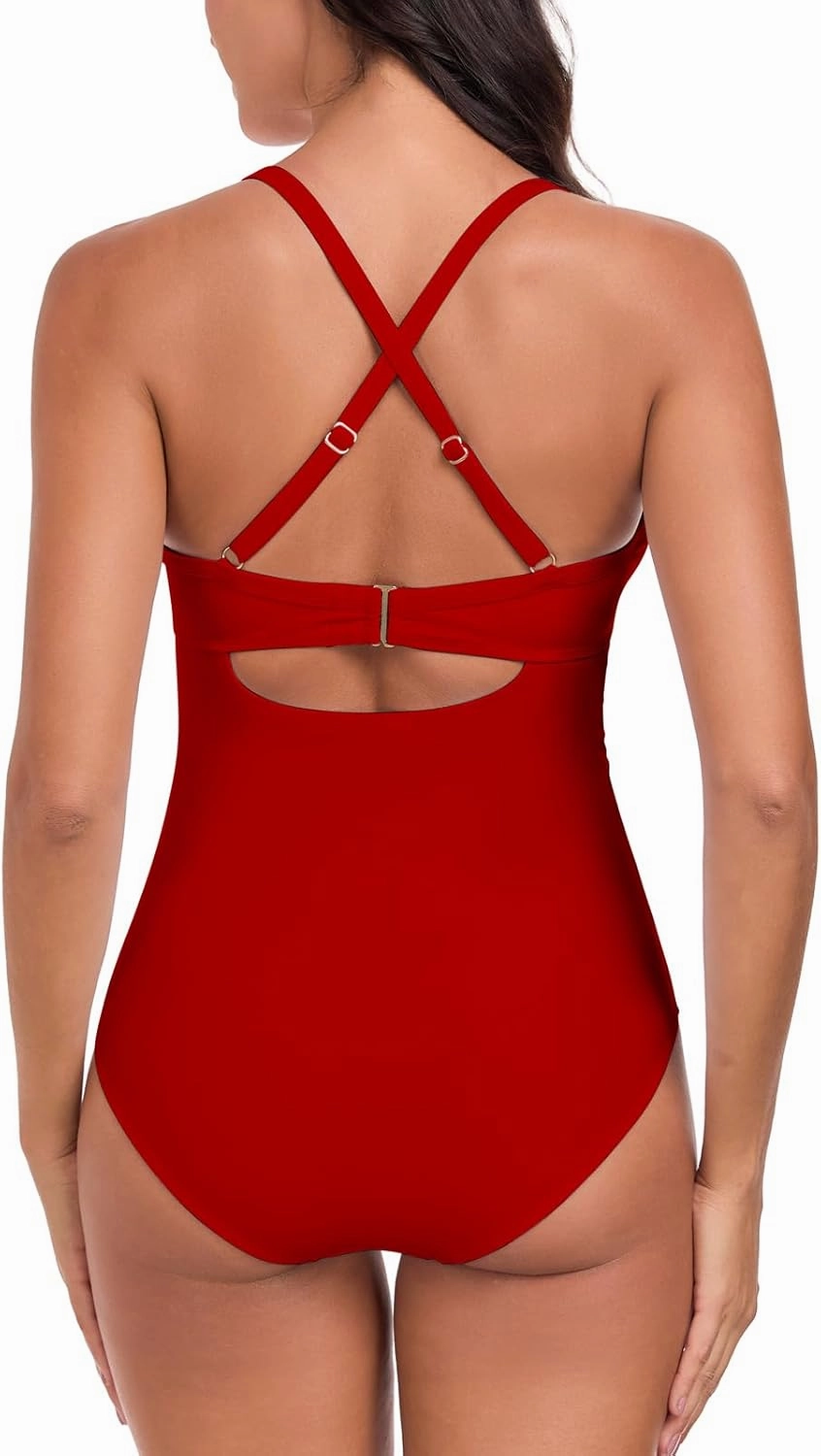 RELLECIGA Women’s Push Up One Piece Swimsuit Twist Front Cutout Adjustable Straps Swimwear
