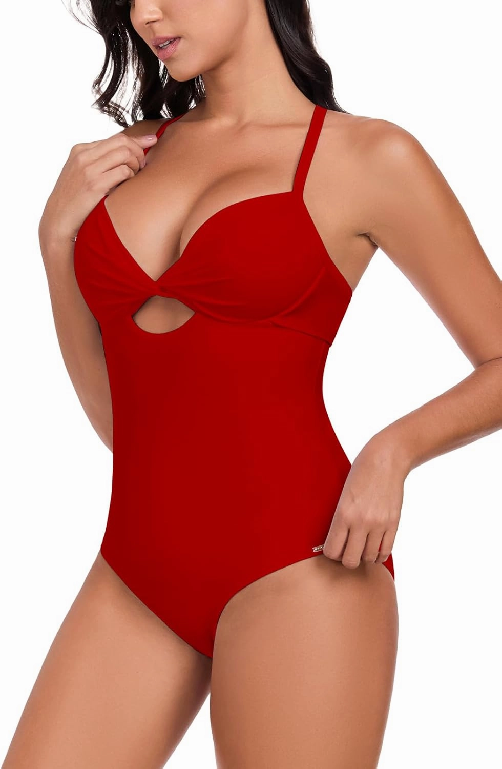 RELLECIGA Women’s Push Up One Piece Swimsuit Twist Front Cutout Adjustable Straps Swimwear