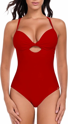 RELLECIGA Women’s Push Up One Piece Swimsuit Twist Front Cutout Adjustable Straps Swimwear