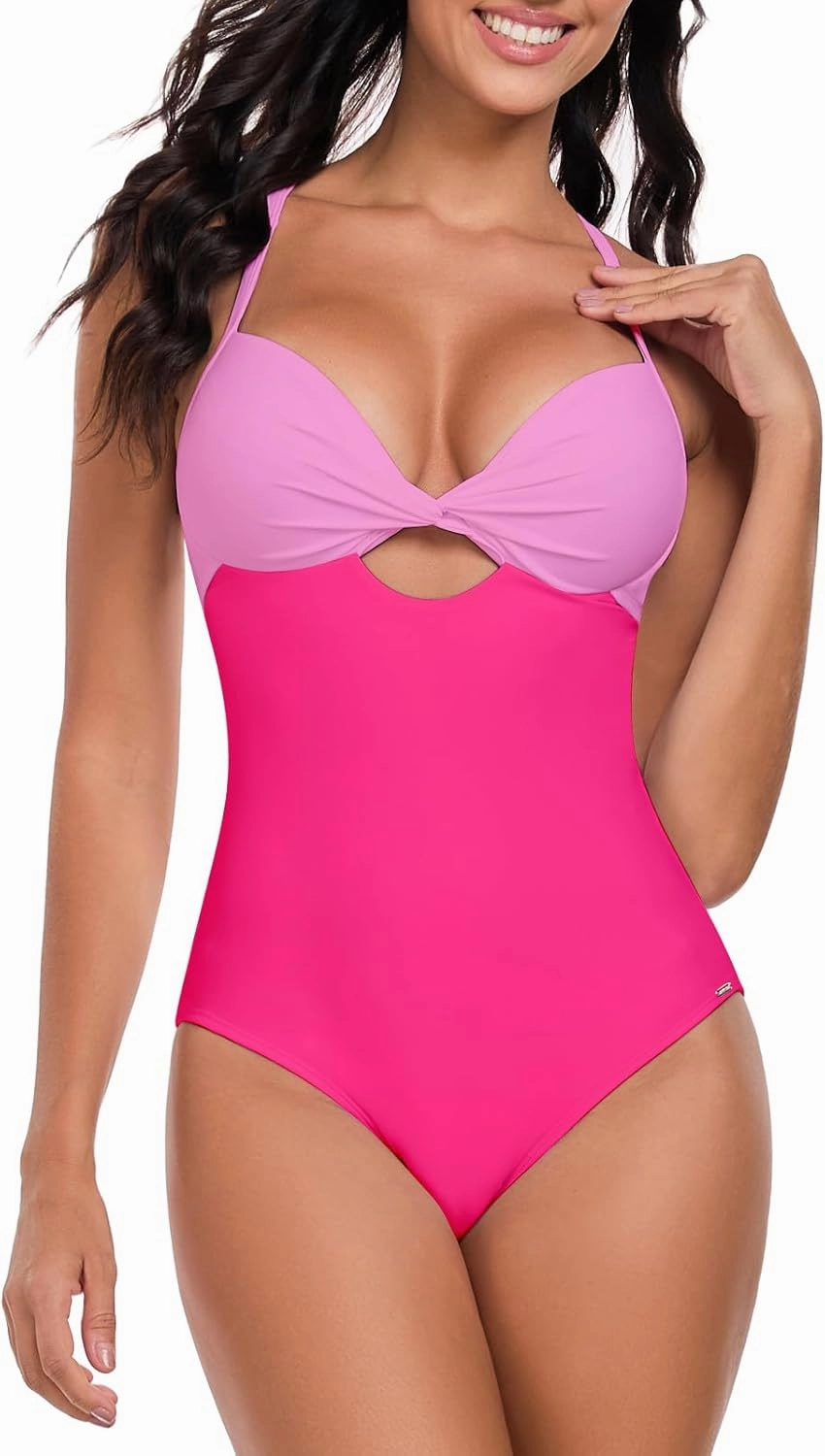 RELLECIGA Women’s Push Up One Piece Swimsuit Twist Front Cutout Adjustable Straps Swimwear